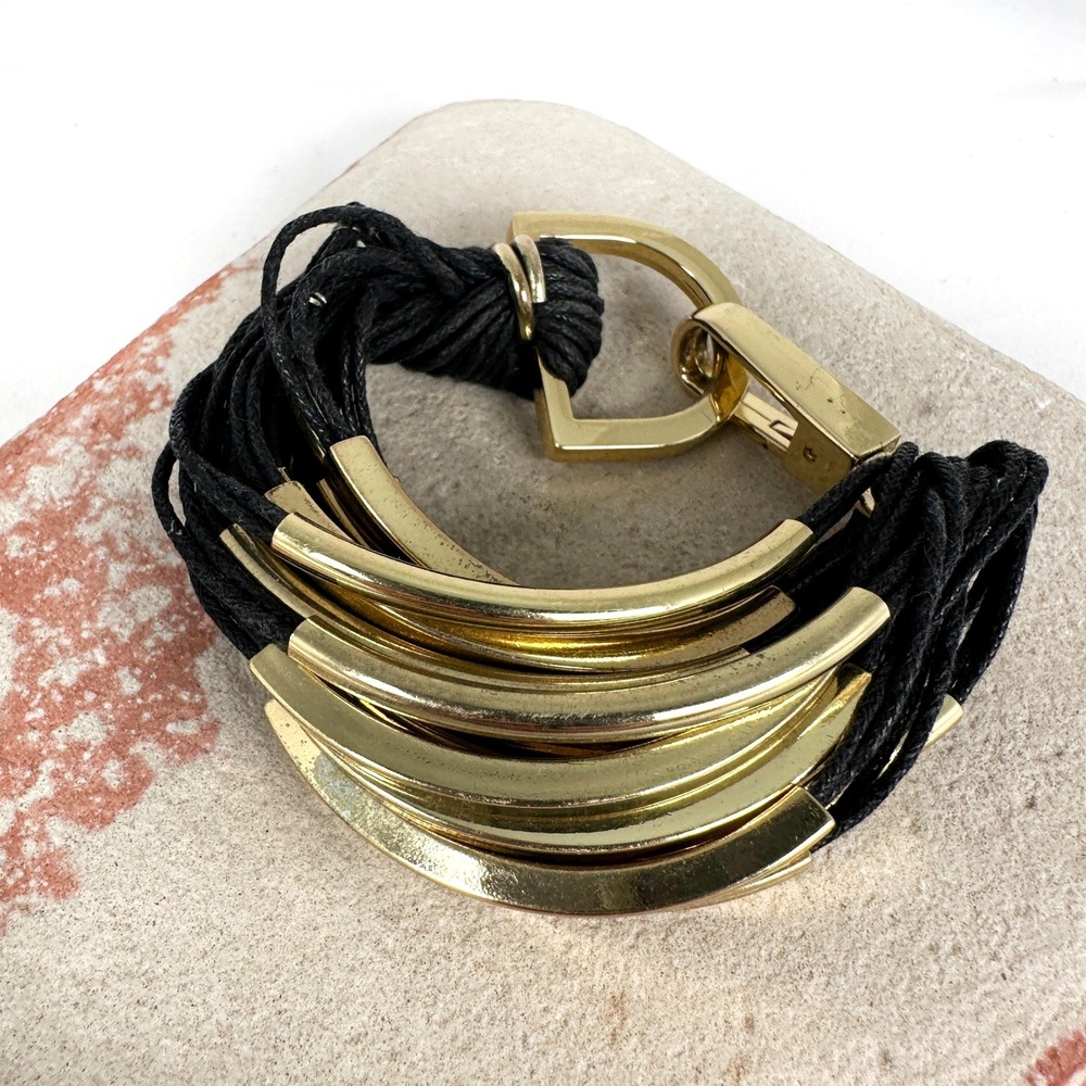 Armani Exchange Gold Tone Multi Strand Black Cord Bracelet Statement